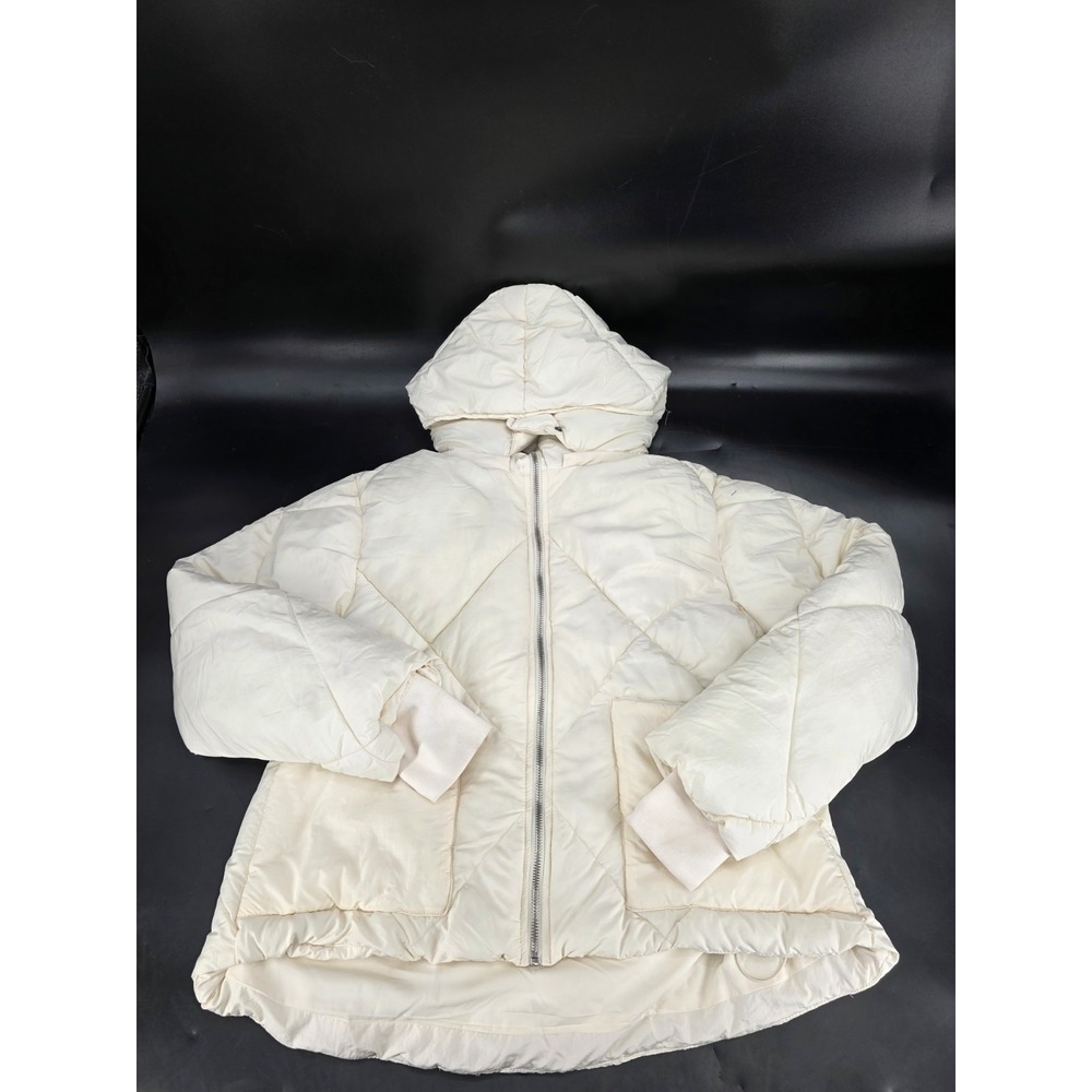 Free People Puffa Jacket Womens Small White Hooded Quilted Puffer Coat Oversized